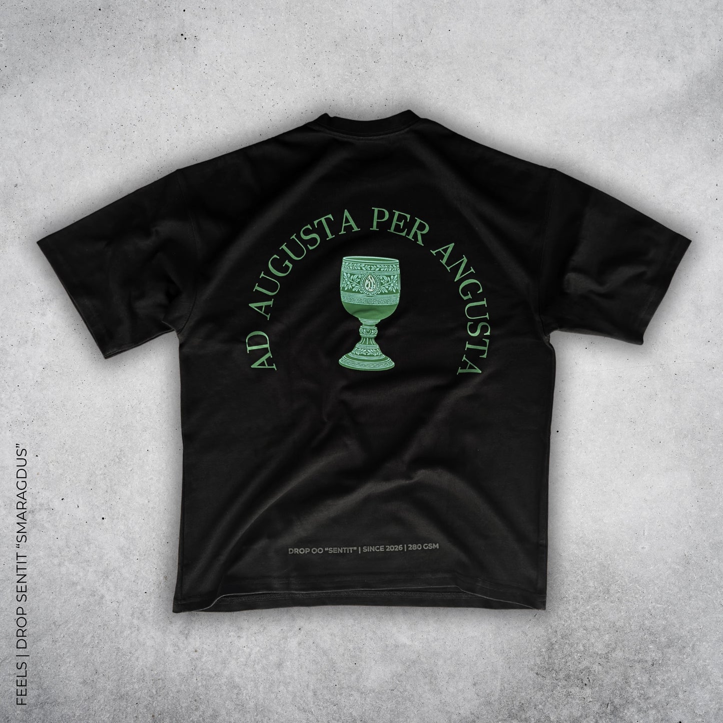 Diseño estampado polera oversize negra Smaragdus - Feels Chile