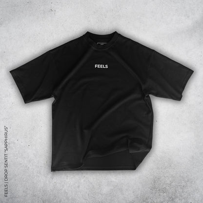 Polera oversize negra Sapphirus 280 GSM frontal - Feels Chile
