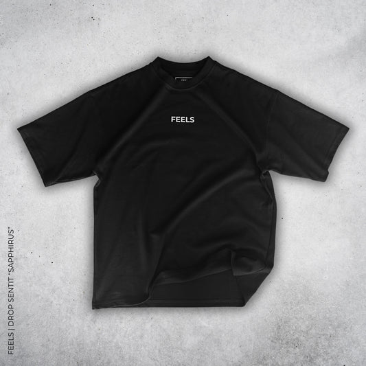Polera oversize negra Sapphirus 280 GSM frontal - Feels Chile