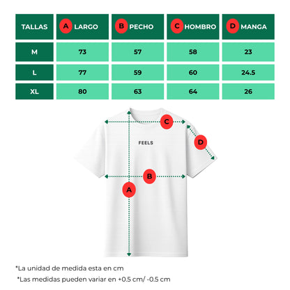 Tabla de tallas polera oversize blanca Smaragdus - Feels