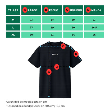 Tabla de tallas polera oversize negra Smaragdus - Feels